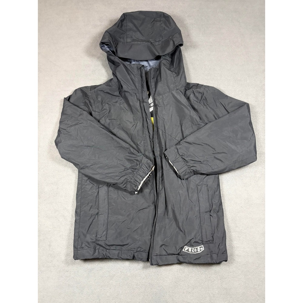 Volcom Bandit Jacket Boys Medium Black Hooded Zip Snowboard Ski Coat